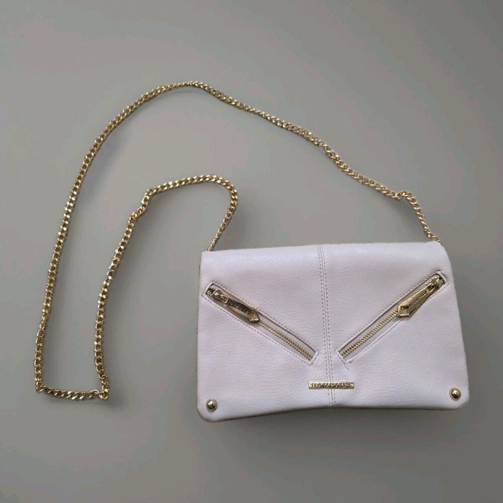 RAMPAGE Pink Vegan Leather Crossbody Bag Gold Tone Hardwear Chain Zip Classic